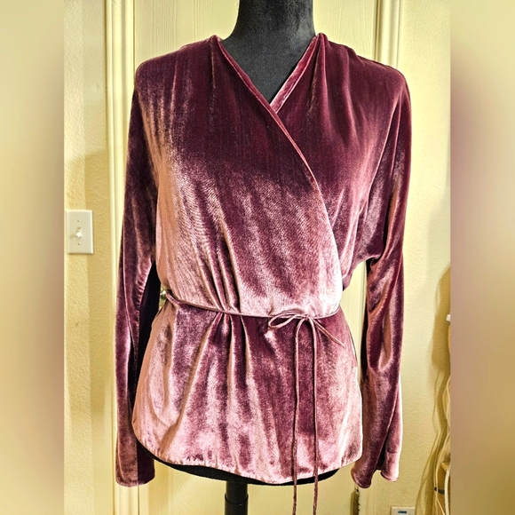Vince Tops - Vince Rose Panne Velvet Wrap Top- Long Sleeve